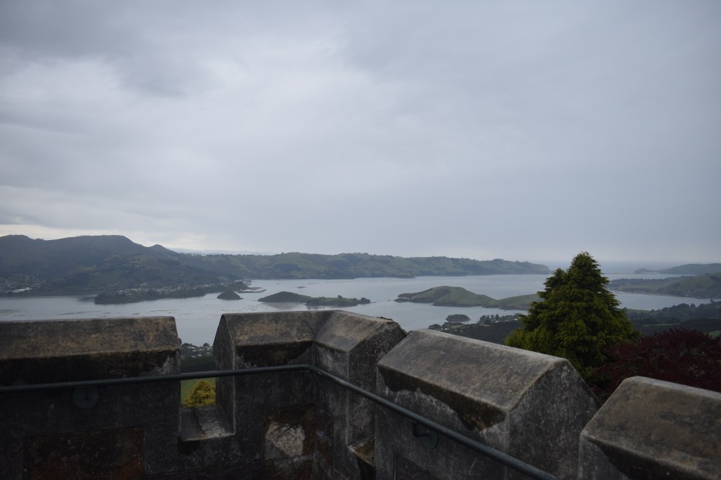 views of Dunedin looking over Larnach castle balcony