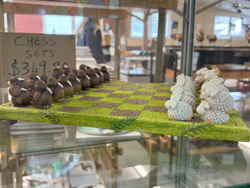 Kiwis vs sheep New Zealand themed chess set