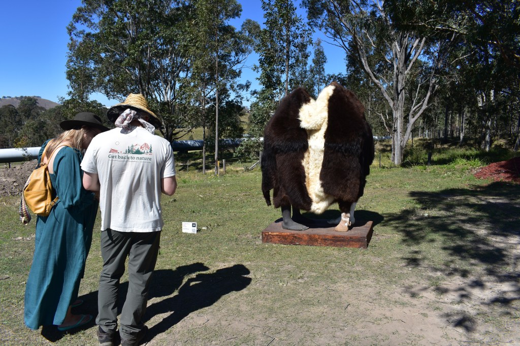 people viewing contemporary art at Sculpture on the Farm Dungog